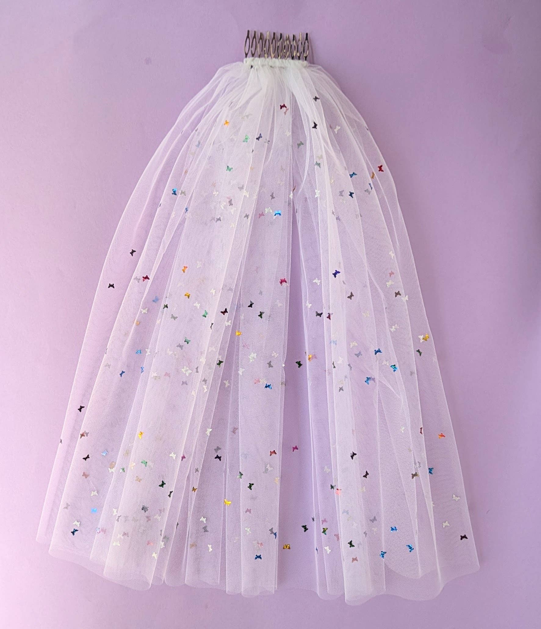 FashionMeme LLC - Vente Voile – femme - Mini voile de bachelorette multicolore confettis papillons étoiles6