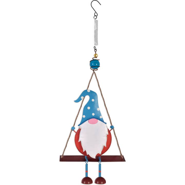 Sunset Vista Designs - Wholesale Outdoor Ornament/Decor - Let it be Gnome! Brandeis, the Blue Hat Gnome Swing Bouncy