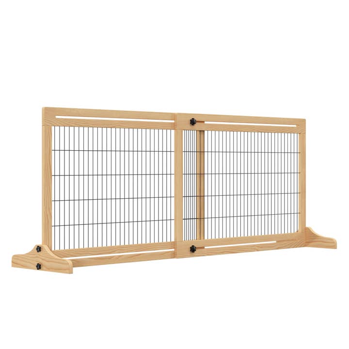 39F Inc. - Wholesale Pet Folding Gate - Dog - PawHut 72" Freestanding Pet Gate, Adjustable Length, Natural1