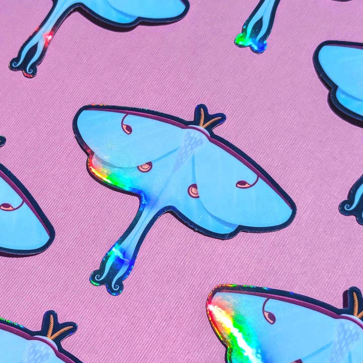 Magical Luna Moth Vinyl Sticker | Matte or Holo Rainbow for wholesale by Ham Eye Am