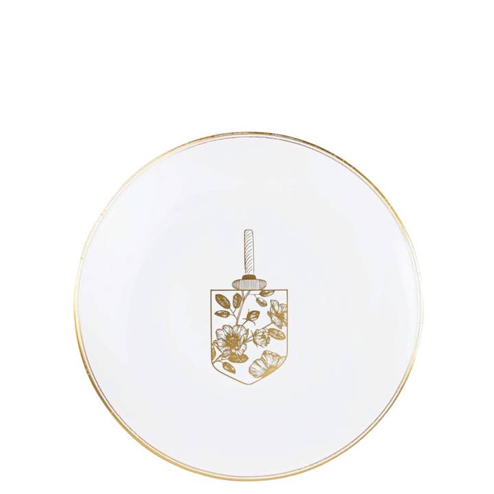 7.5" Disposable Chanukah Hanukkah Plastic Salad Plates White/Gold for wholesale by EcoQuality