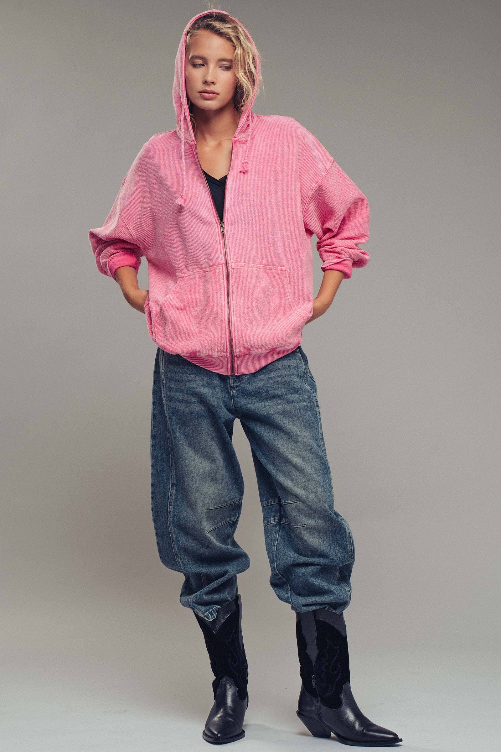 Urban Daizy - Wholesale Hoodie - Women's - Oversized Ribbed Dolman Sleeve Hoodie8