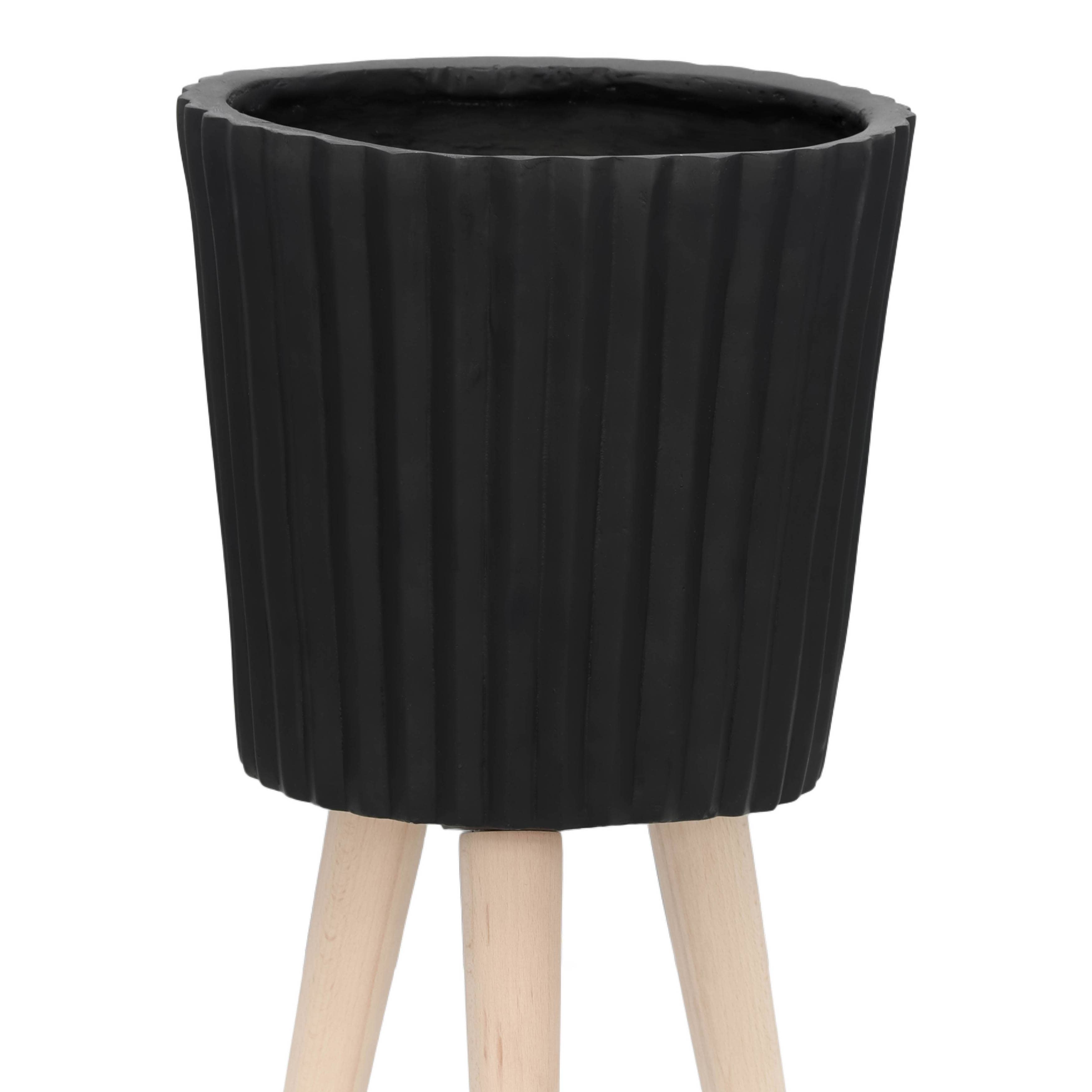Sagebrook Home - Wholesale Plant Pot - Planters Set of 2 - Black Resin/Wood Legs Ridged, 10/12 in.9