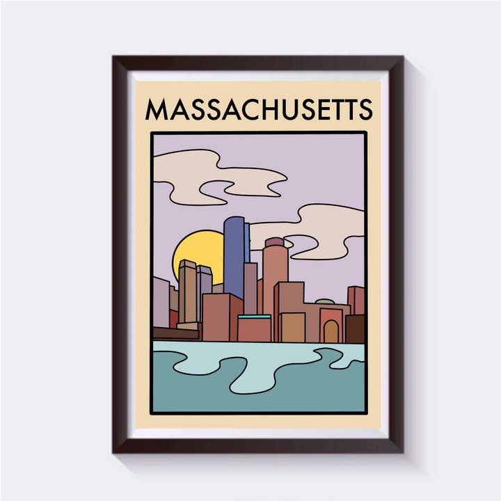 Minimalistisk Massachusetts Travel Print - Fås i 6 størrelser for engroshandel hos 2 Sisters