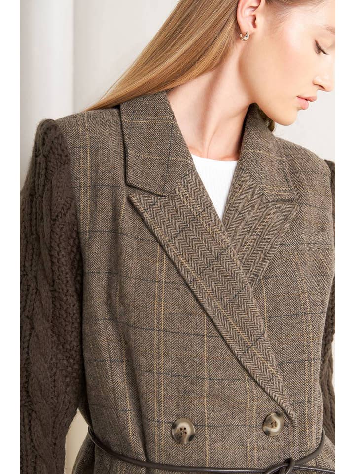 Brown A woven midi coat - FJ1215 for wholesale on Faire7