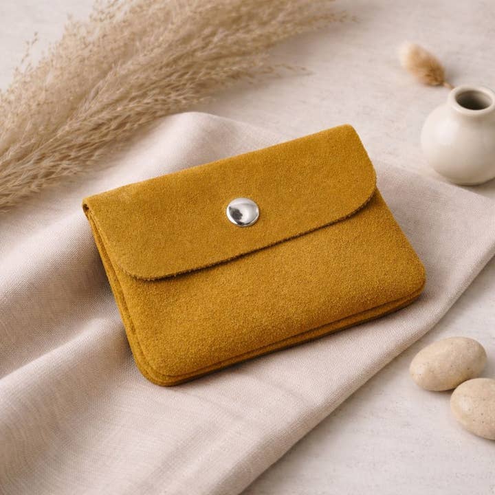 Mini-Geldbörse Wildleder Ocker für den Großhandel von Ibiza Boutique