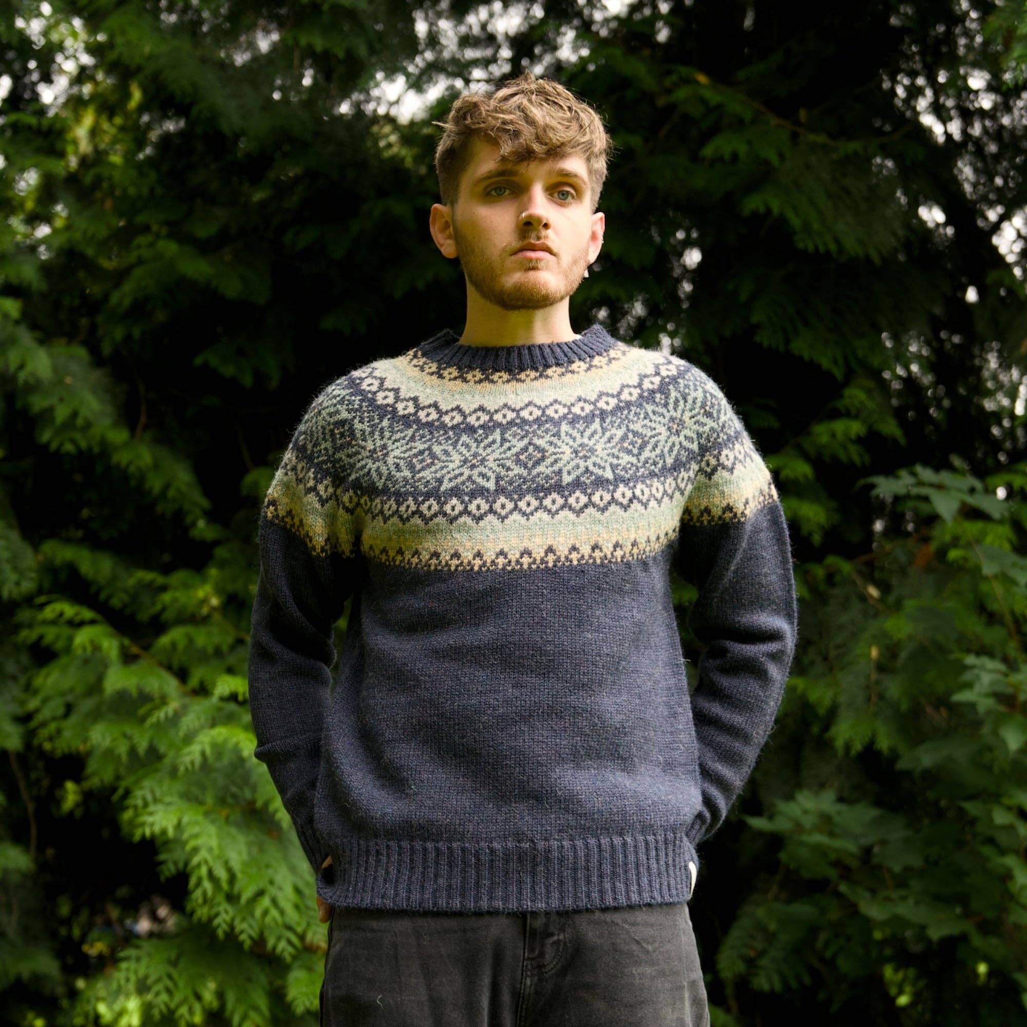 Mars Knitwear – wholesale Knitted jumper – Men′s – British Wool - Cobden - Denim2