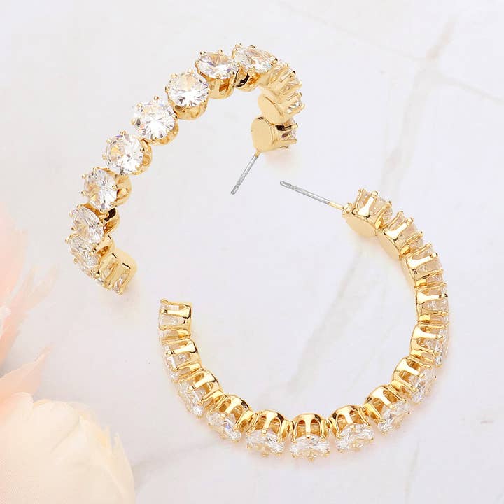 Round CZ Stone Cluster Hoop Earrings for wholesale by Sensibling Corp.