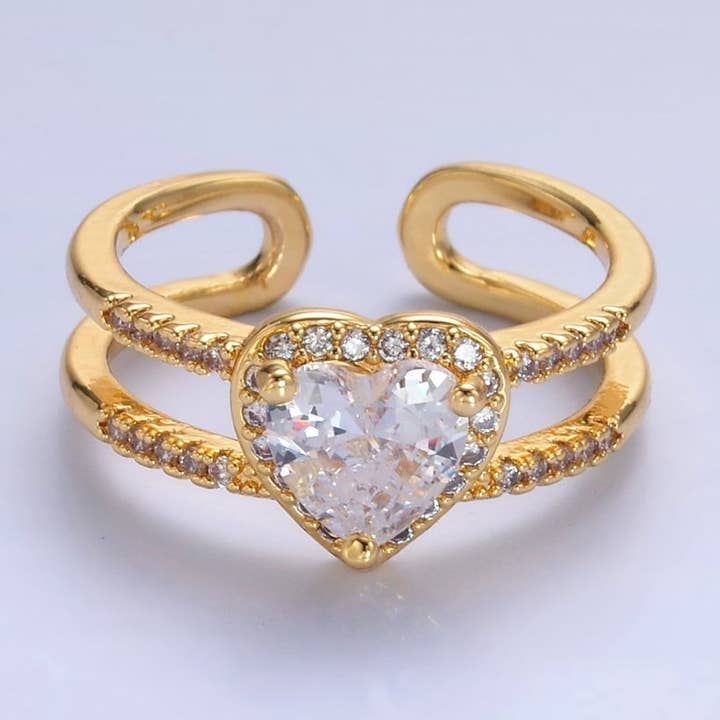 24K Guld Fyldt Hjerte CZ Mikrobelagt Dobbelt Båndring | O546 for engroshandel hos Aim Eternal