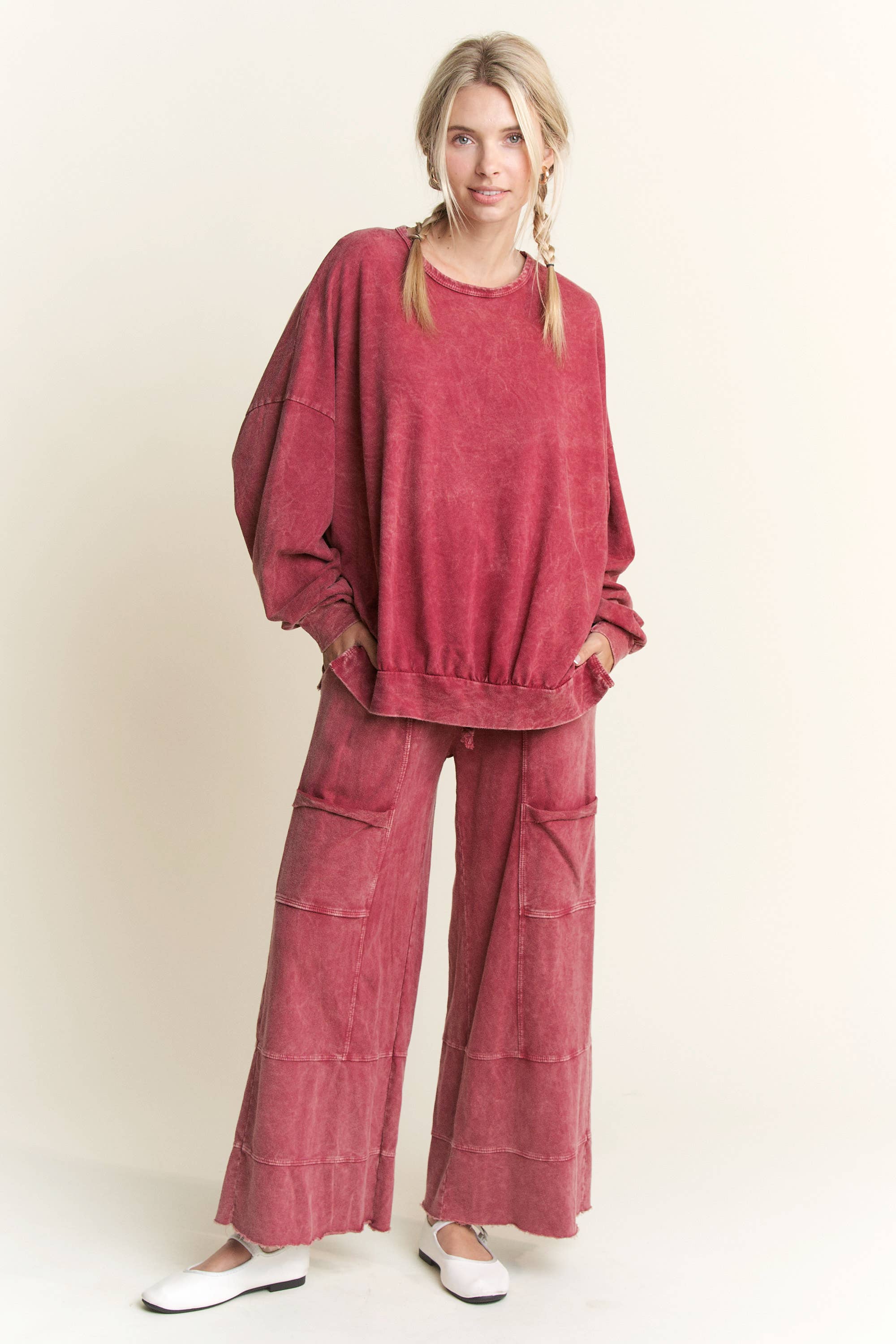 J.Her - Wholesale Pants - Women's - BEST Mineral Wash Wide leg Cropped pants HP552423