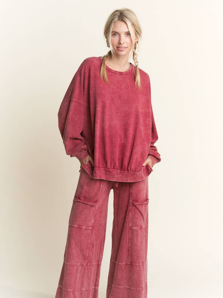 J.Her - Wholesale Pants - Women's - BEST Mineral Wash Wide leg Cropped pants HP552423