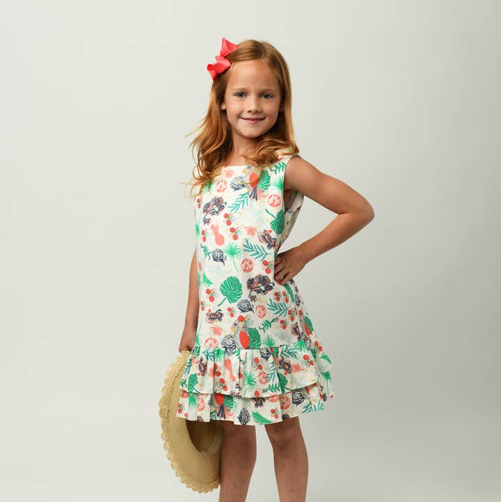 Minna - Wholesale Dress - Kids -  Drop waist Dress - Tropical Paradise 1
