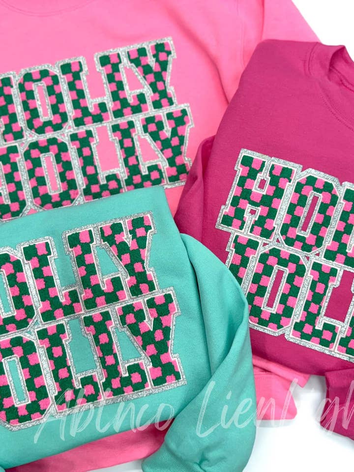 ABLNco - Wholesale Sweatshirt - Women's - Holly Jolly Christmas Chenille Checkered Patch Sweatshirt Â