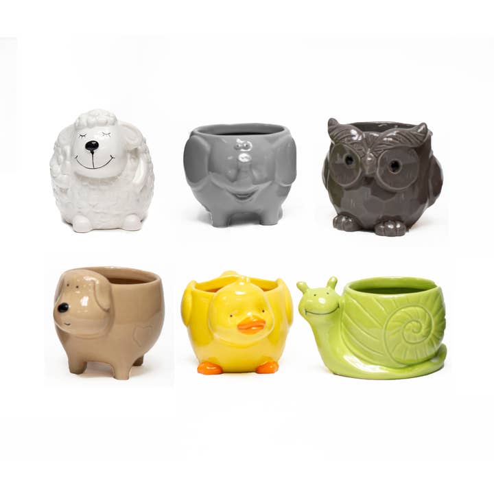 Jacobson - Wholesale Vase - 6"L Assorted Animal Pot Planters - Dolomite Ceramic
