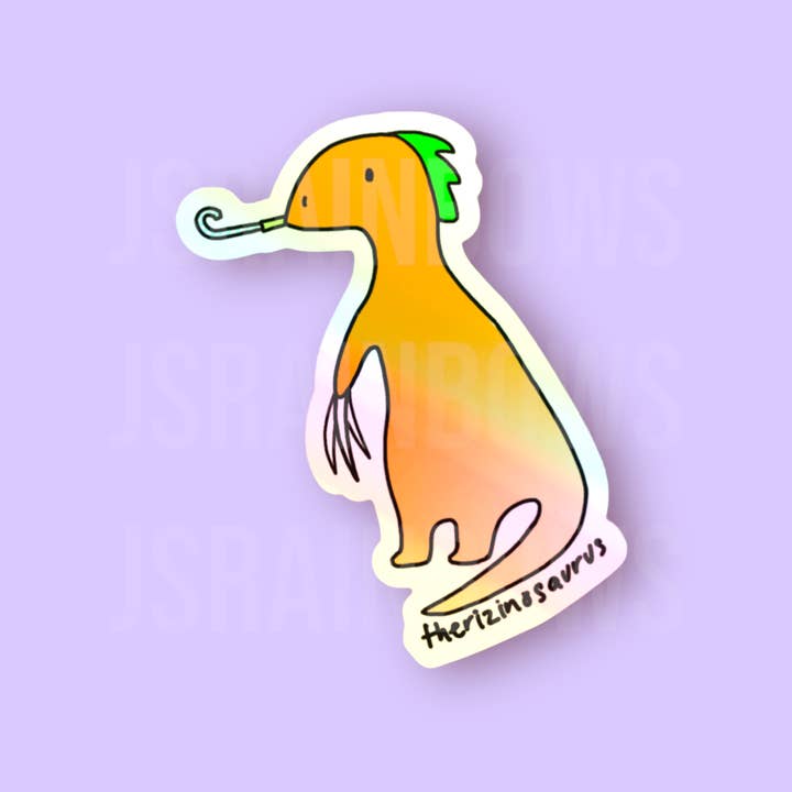 Disco Dinos, Therizinosaurus - Holographic Die Cut Sticker for wholesale by J’s Rainbows