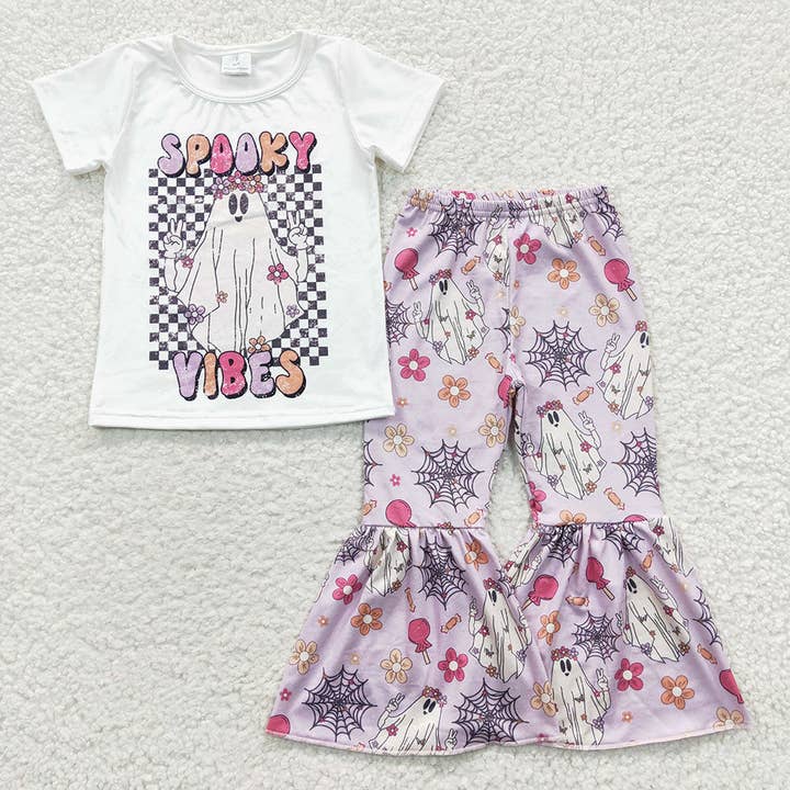 Aier Wholesale - Wholesale Top & Pant Set - Kids - Baby Girls Halloween Ghost Bell Bottom Pants Sets