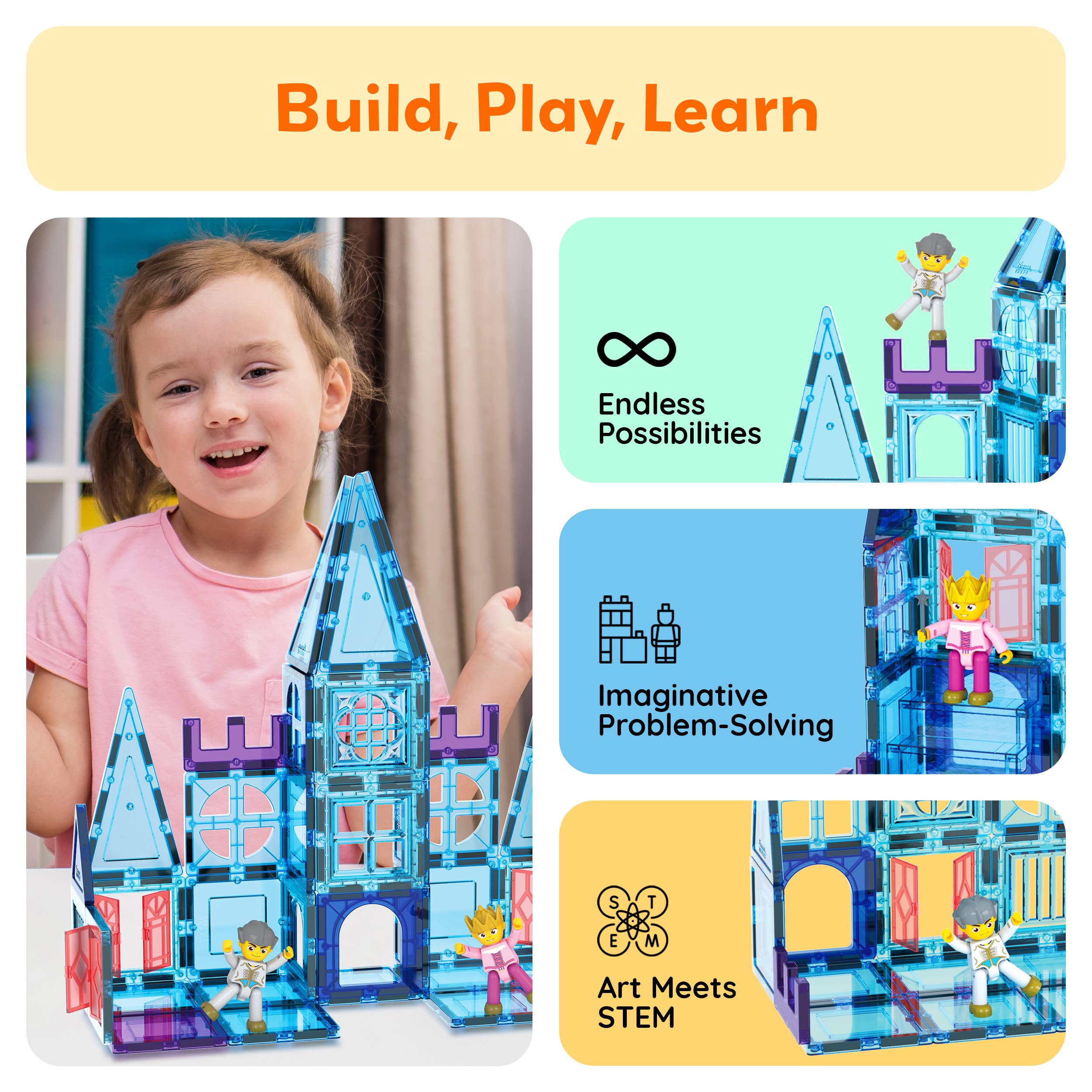 PicassoTiles - Wholesale Building Set - Kids - PicassoTiles 72pc Ice Castle Magnetic Tile Building Set2