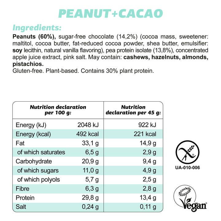FIZI – Snack Bar por atacado – Proteína "Amendoim + Cacau" 10x45 g3