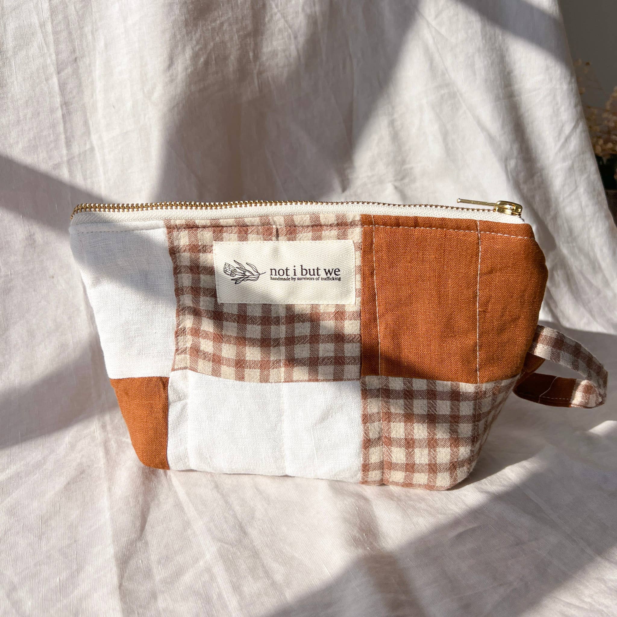 Not I But We - Wholesale Makeup/Cosmetic Bag - Quilted Patchwork Cosmetic Pouch | Upcycled Linen Makeup Bag4