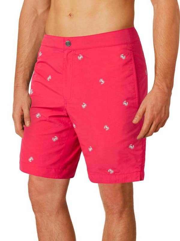 Aruba 8.5" Coral Red Emb. Crabs Swim Trunks for wholesale by boto
