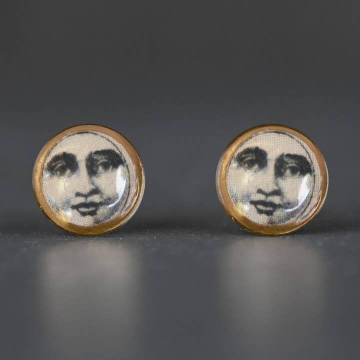 Tiny Picture Studs (Moon Face) for wholesale by KBD Studio