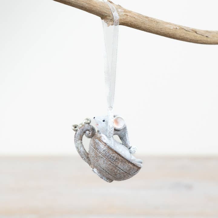 Theekopje Kerstmis Muis Hanger, 6cm voor wholesale door Gainsborough Giftware x Portland Living