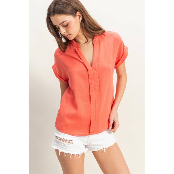 HYFVE - Wholesale Shirt - Women's - HF25A713-Notch Collar Short Sleeve Basic Top