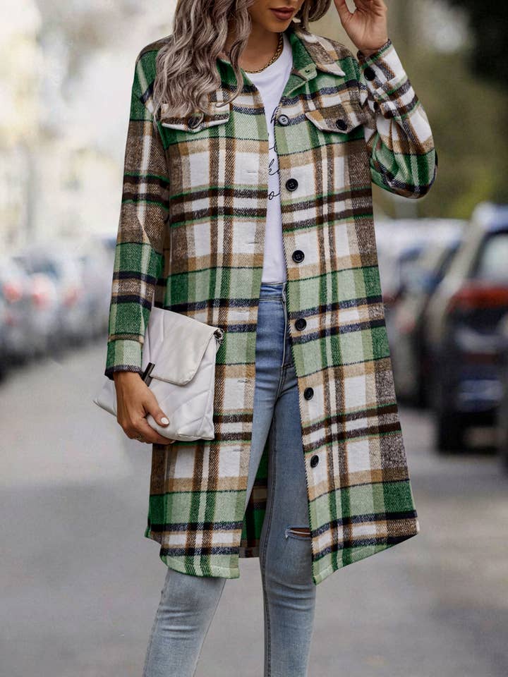 eLook - Vente Manteau – femme - Manteau long boutonné à carreaux SZ1-JK821142