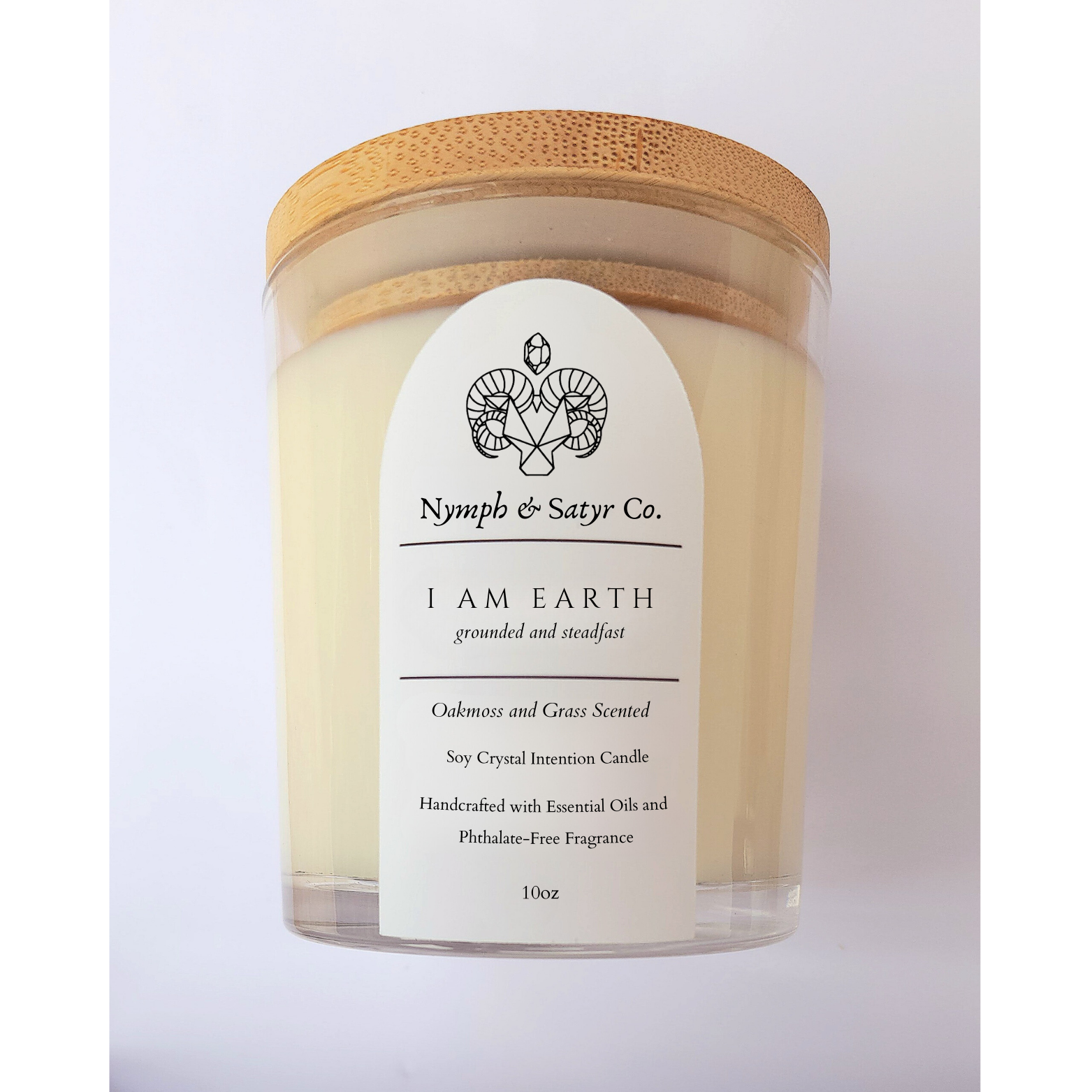 Nymph & Satyr Co. - Wholesale Jar/Filled Candle - I AM EARTH • 10oz Soy Crystal Candle (Clear Glass)2