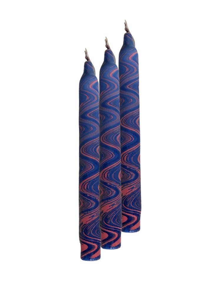 Marble taper candles|blue-pink| Vegan Stearin | MB-021 for wholesale by Galleria Lucia