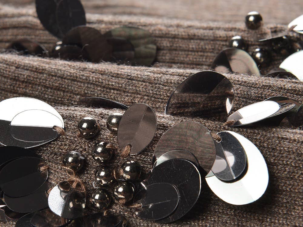 Color as pictures JK258 Elegant Grey Off-Shoulder Knit Top with Floral Beads for wholesale on Faire3