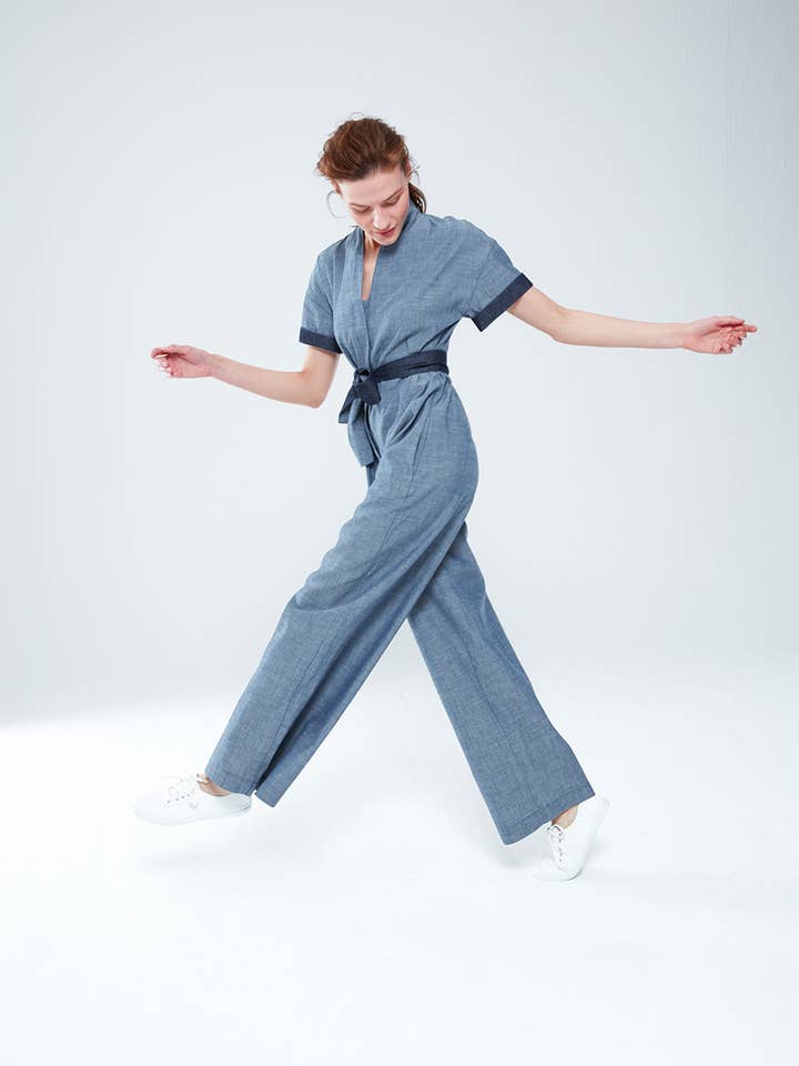 DAY TO NIGHT JUMPSUIT IN ORGANIC DENIM for wholesale by Giyi
