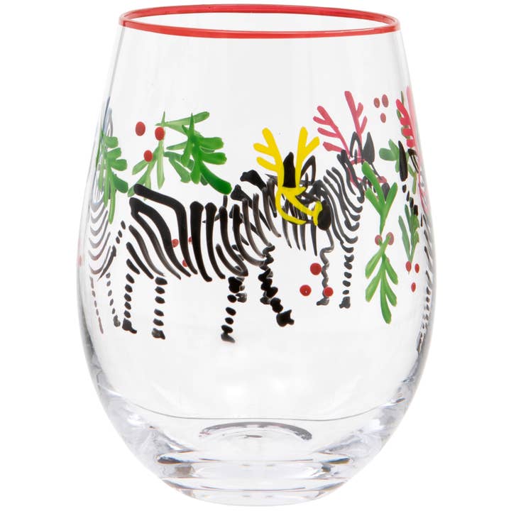 Hand Painted Stemless Wine Glass - Zebras for wholesale by Viceni