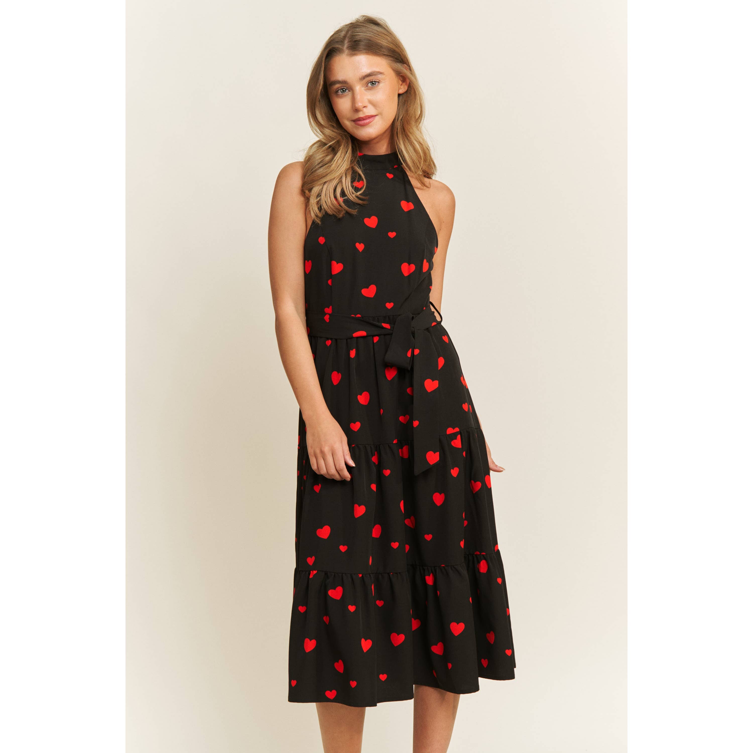 Sweet Generis - Vendita all'ingrosso Vestito - Donna - ABITO MIDI CON STAMPA A CUORE DI SAN VALENTINO IN TESSUTO MORBIDO CON SCOLLO ALL'AMERICANA10