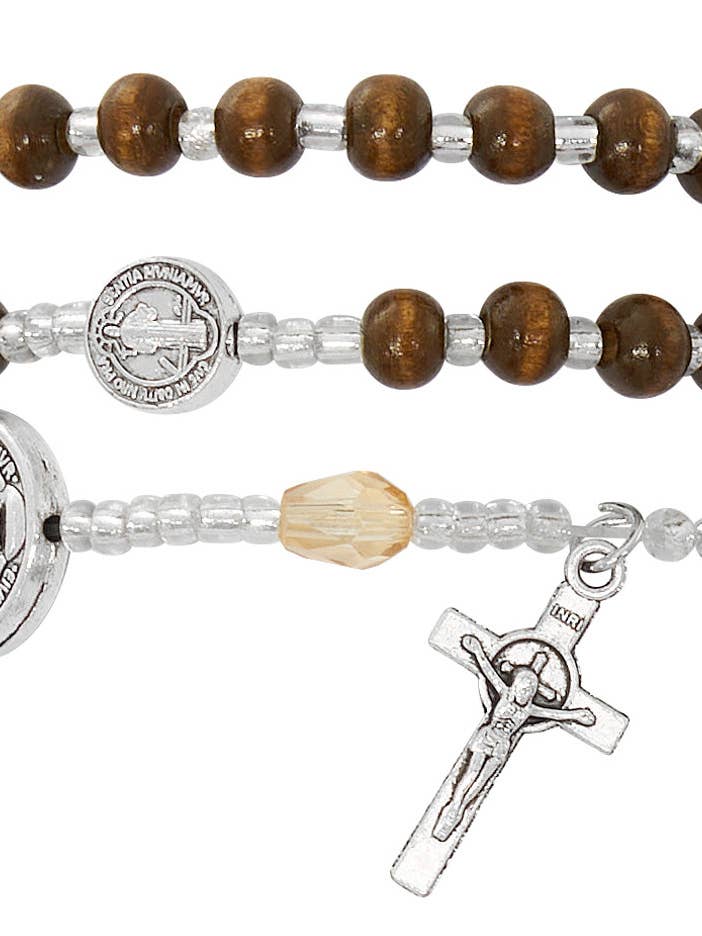 Katholisches religiöses Rosenkranzarmband aus drehbarem Holz und Perlen für den Großhandel von Hail Mary Gifts