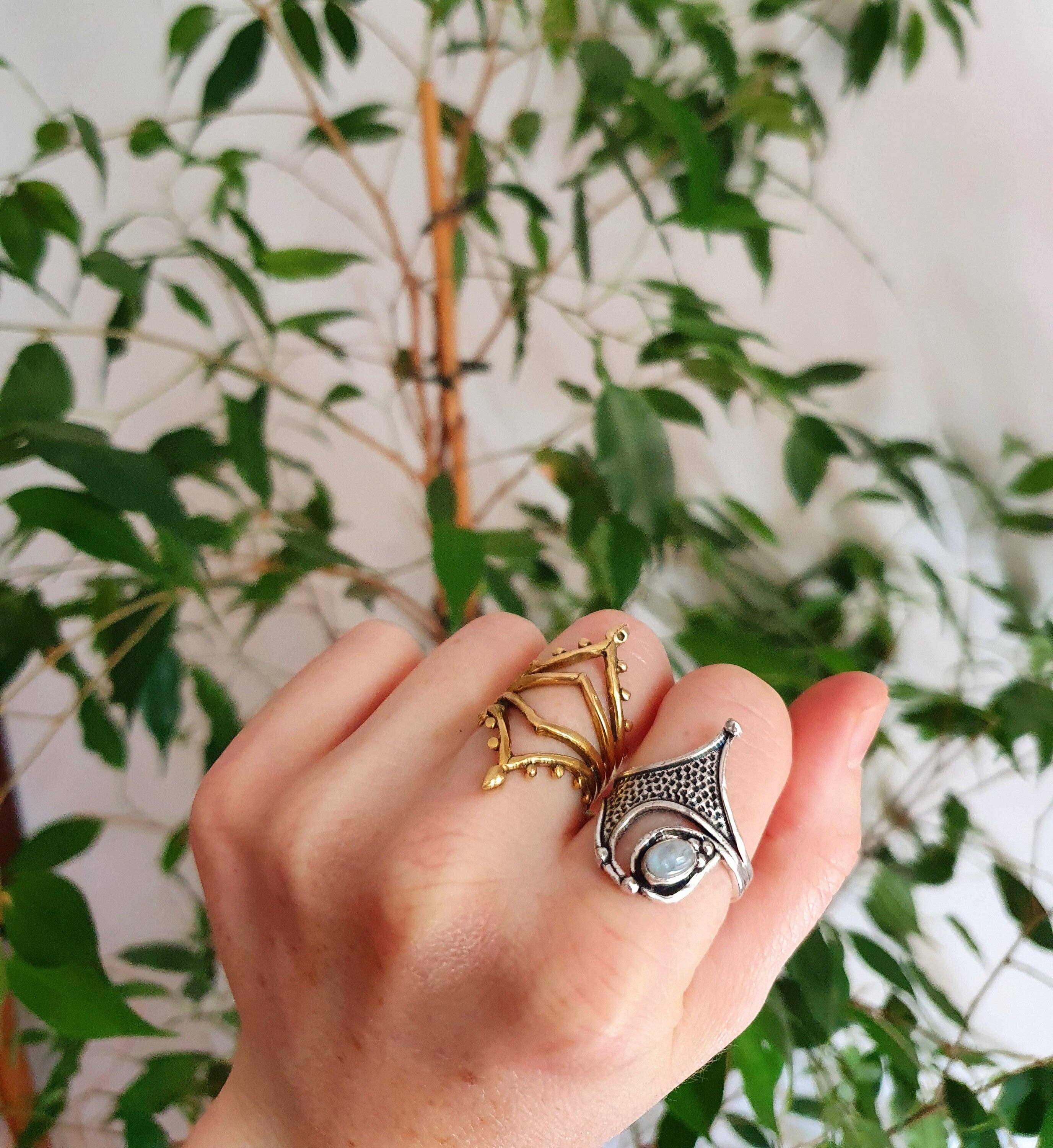 Kaali Boutique - Wholesale Multi-Stone Ring - Boho Moonstone Silver Ring / Pretty / Large / Ethnic / Rustic / Festival / Tribal / Blue / Hippie / Gypsy / Psy / Stone / Healing4