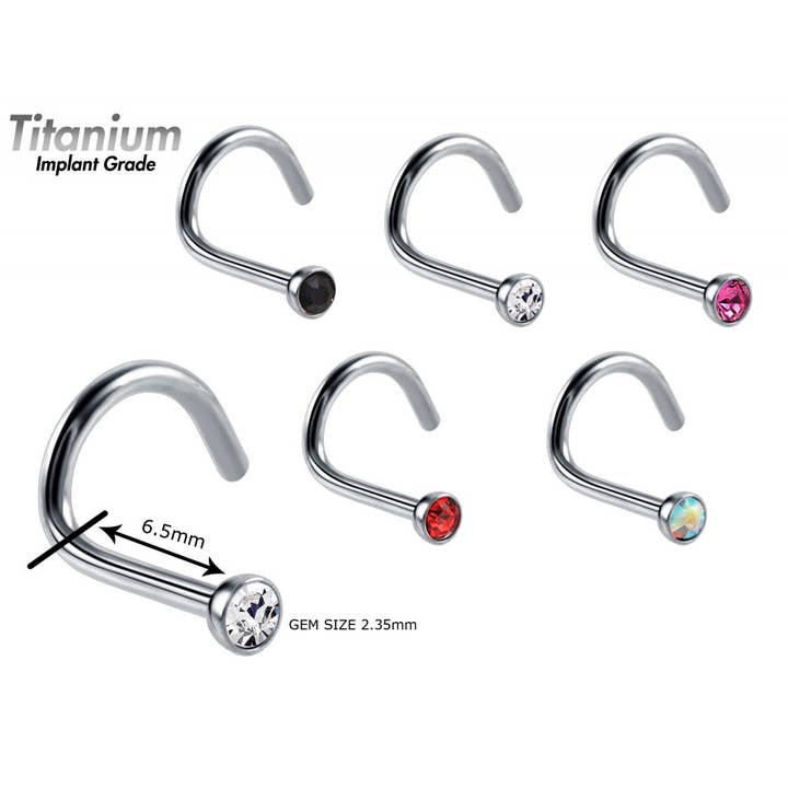 Bodytrend - Wholesale Nose Ring - TITANIUM-CURVE NOSE PINS-SWAROVSKI CRYSTALS , TWIRL NOSE PIN