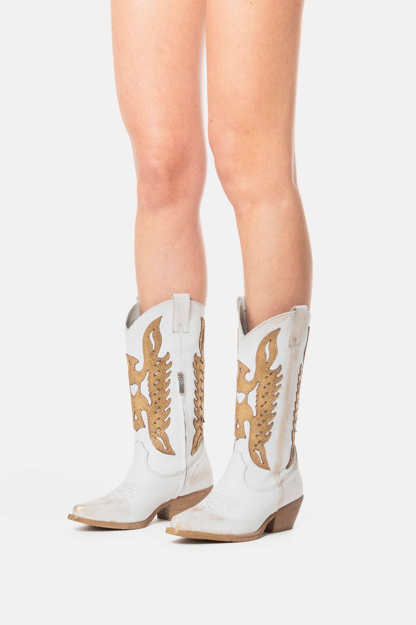 METISSE - Wholesale Boots - Women's - White and gold laminated Texan boots DX8225