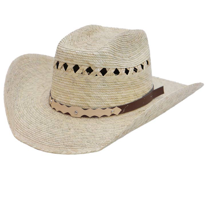 Cap Zone - Wholesale Cowboy Hat - Kids - Kids Biggs Crown Palm Leaf Straw Cowboy Hat