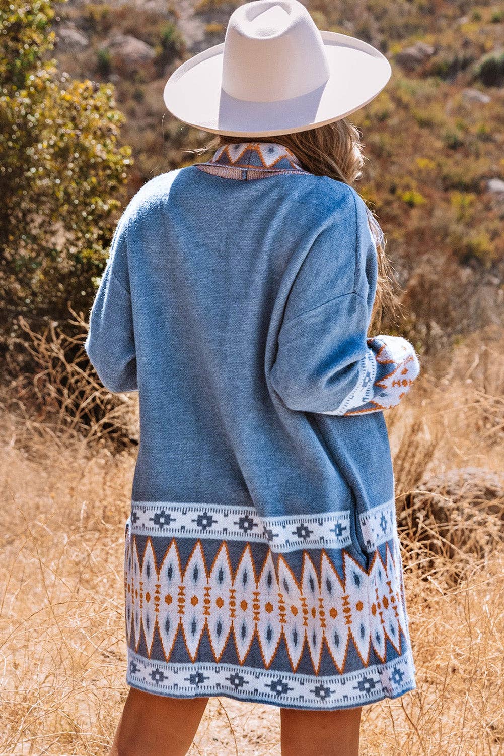 bleu Cardigan en maille à imprimé aztèque Ariah en vente sur Faire2
