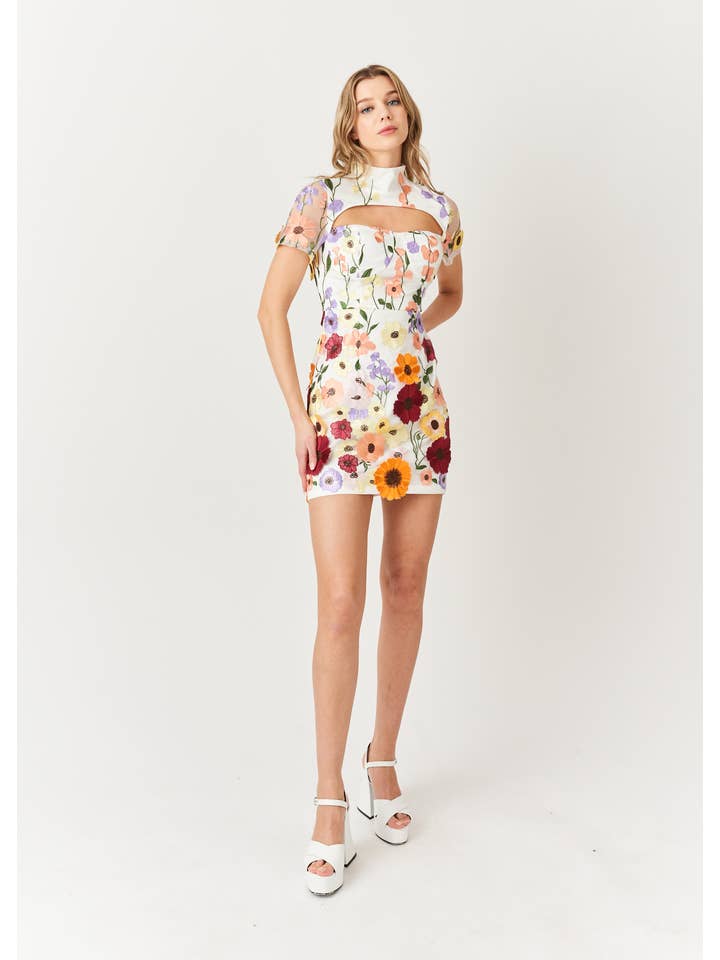 Multi Doris High Neck Floral Printed Mini Dress for wholesale on Faire