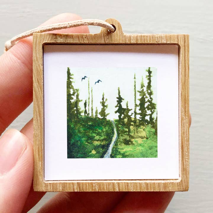 Mini 1" Pine Tree Forest Path Winter Tiny Landscape Print for wholesale by Mick's Art Goods