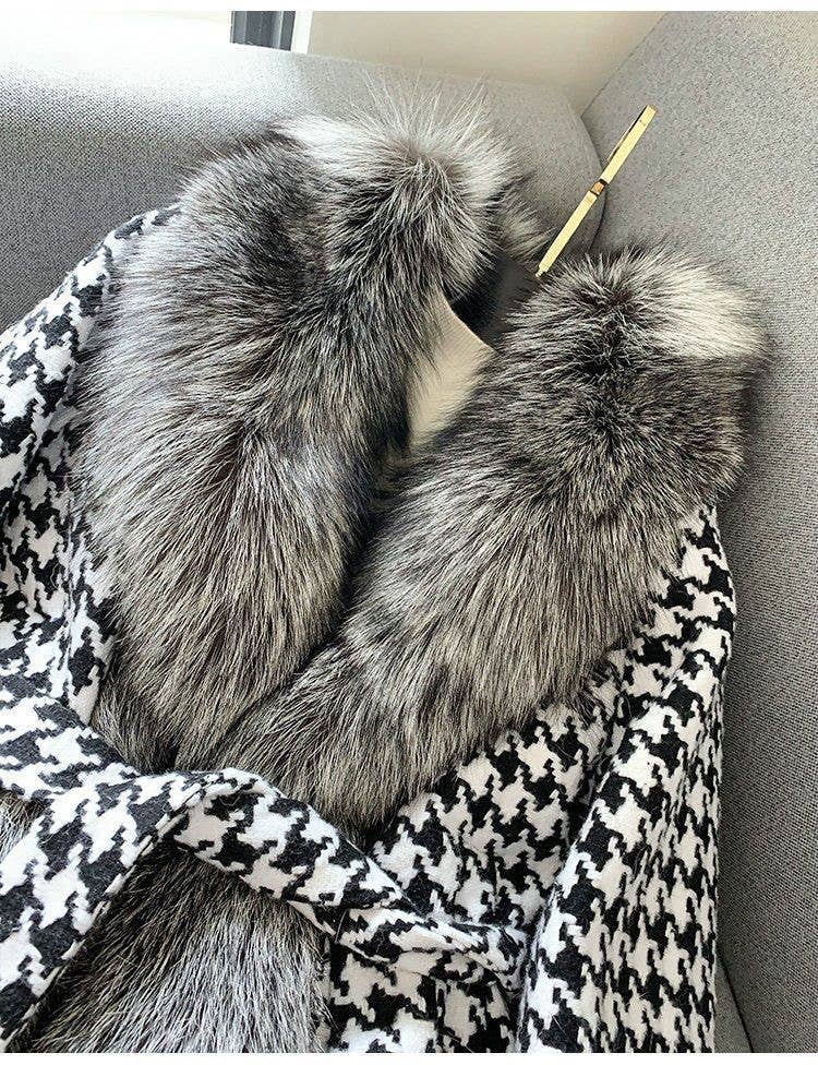 Productseeker – Casaco de pele/imitação de pele - Mulher por atacado – JK101Y Chic Houndstooth Casaco de Pele Faux - Curto e Estiloso6