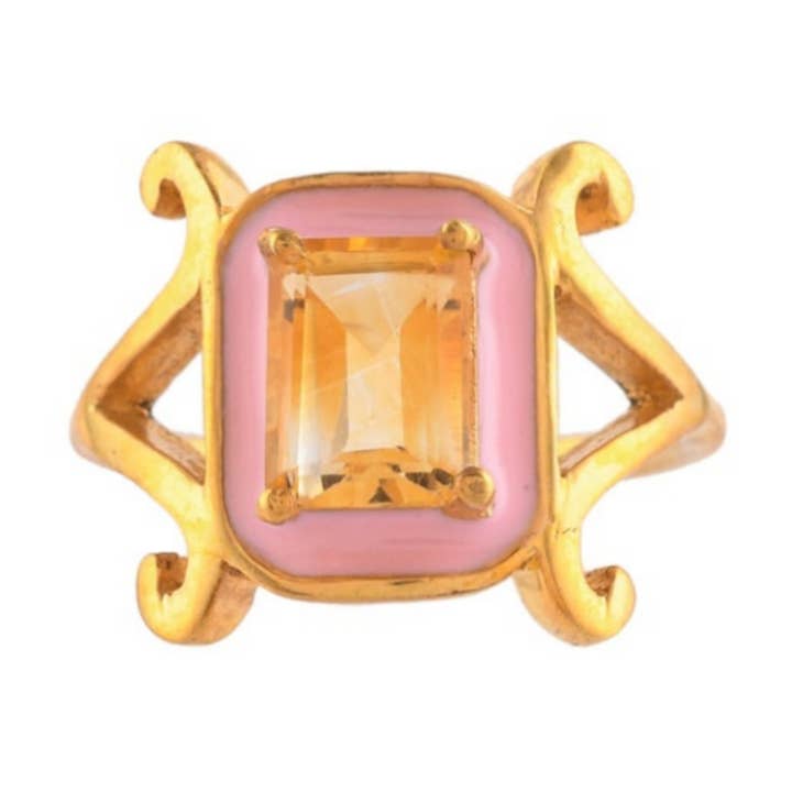Citrine Gold Plated Enamel Ring, Handmade Accessories Gifts for wholesale by Misteerious Seed
