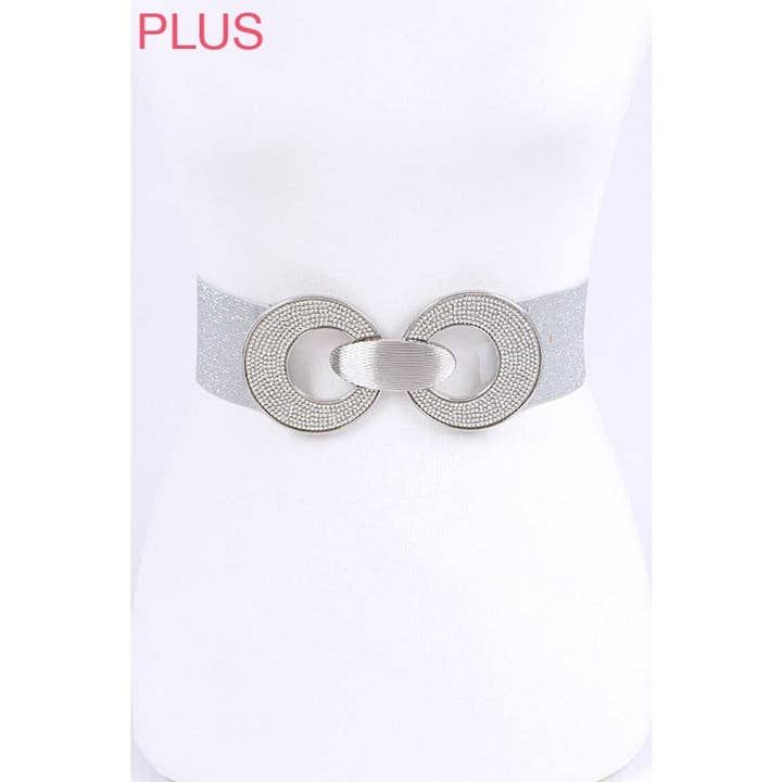 Paperdoll - Wholesale Belt - Women's - Plus Size Crystal Buckle Metallic Elastic Belt