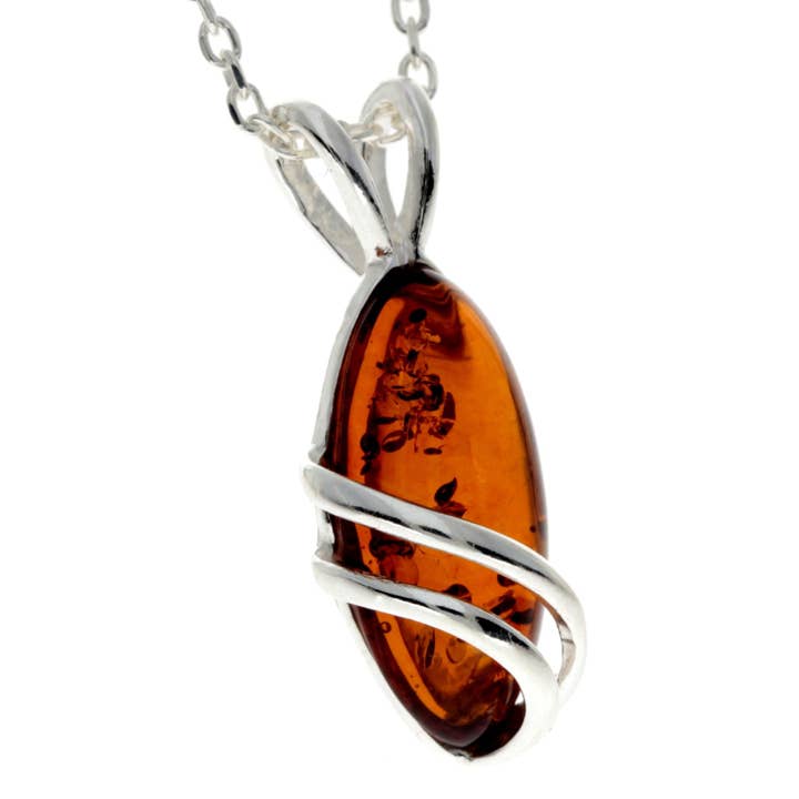 SilverAmber Jewellery - Wholesale Pendant/Charm Necklace - Little Oval Amber & 925 Sterling Silver Modern Pendant - GL2714