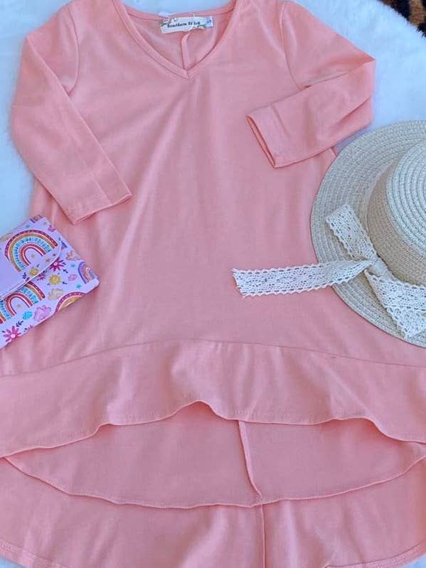 luluclothes - Wholesale Dress - Kids - XCH0020-6H Pink long style ruffle bottom girls dress