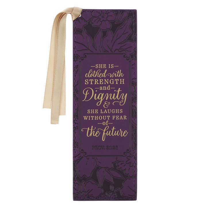 Christian Art Gifts - Vente Marque-page - Marque-page en faux cuir violet Force et dignité Prov 31:250