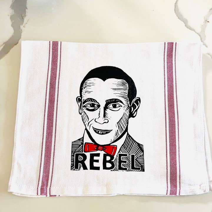Pixel Palmer - Wholesale Tea Towel - Pee-wee Herman REBEL - tea towel, all cotton, kitchen, cooking, baking, food0