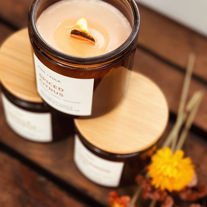 FIRE + FOLK - Wholesale Jar/Filled Candle - Cranberry Cocktail | 9oz Wood Wick Soy Candle2